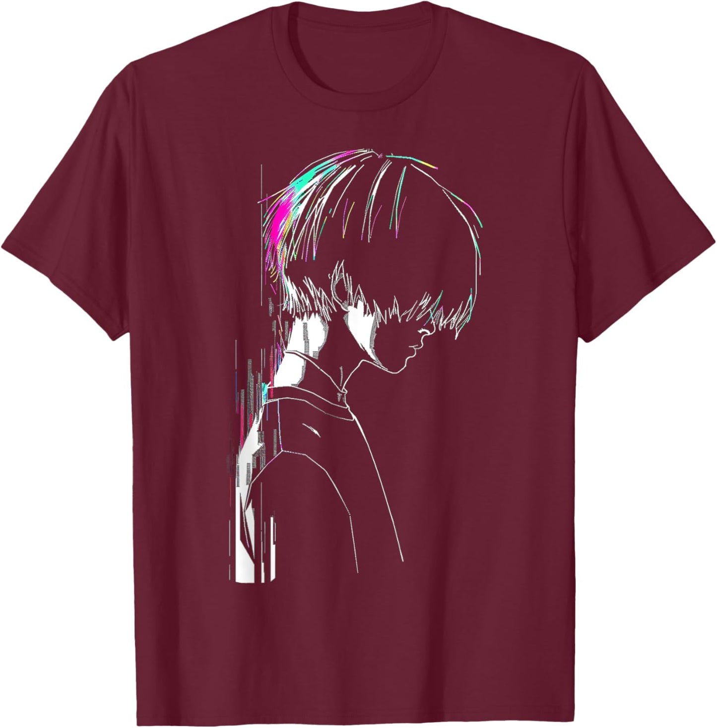 Anime Manga Motif Pixel Illustration Anime T-Shirt - T-Shirt | Maroon