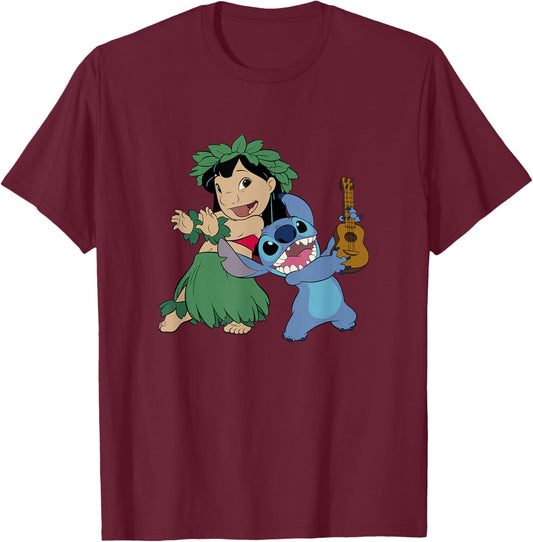 Disney Lilo & Stitch Hawaiian Tropical Hula Lessons Duo T-Shirt - T-Shirt | Maroon