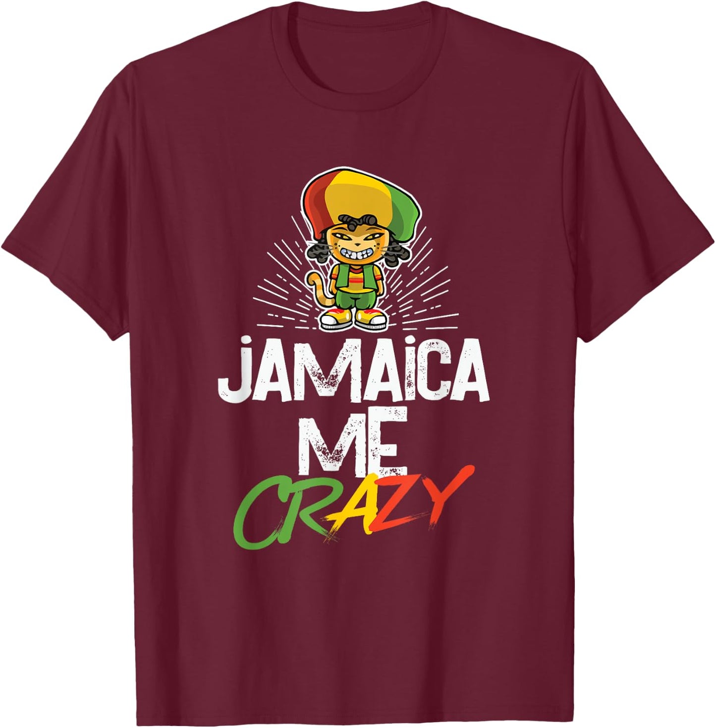 Jamaica Me Crazy - Jamaican Reggae - Funny Cat - Flag Hat Men Women Girls Kids T-Shirt - T-Shirt | Maroon
