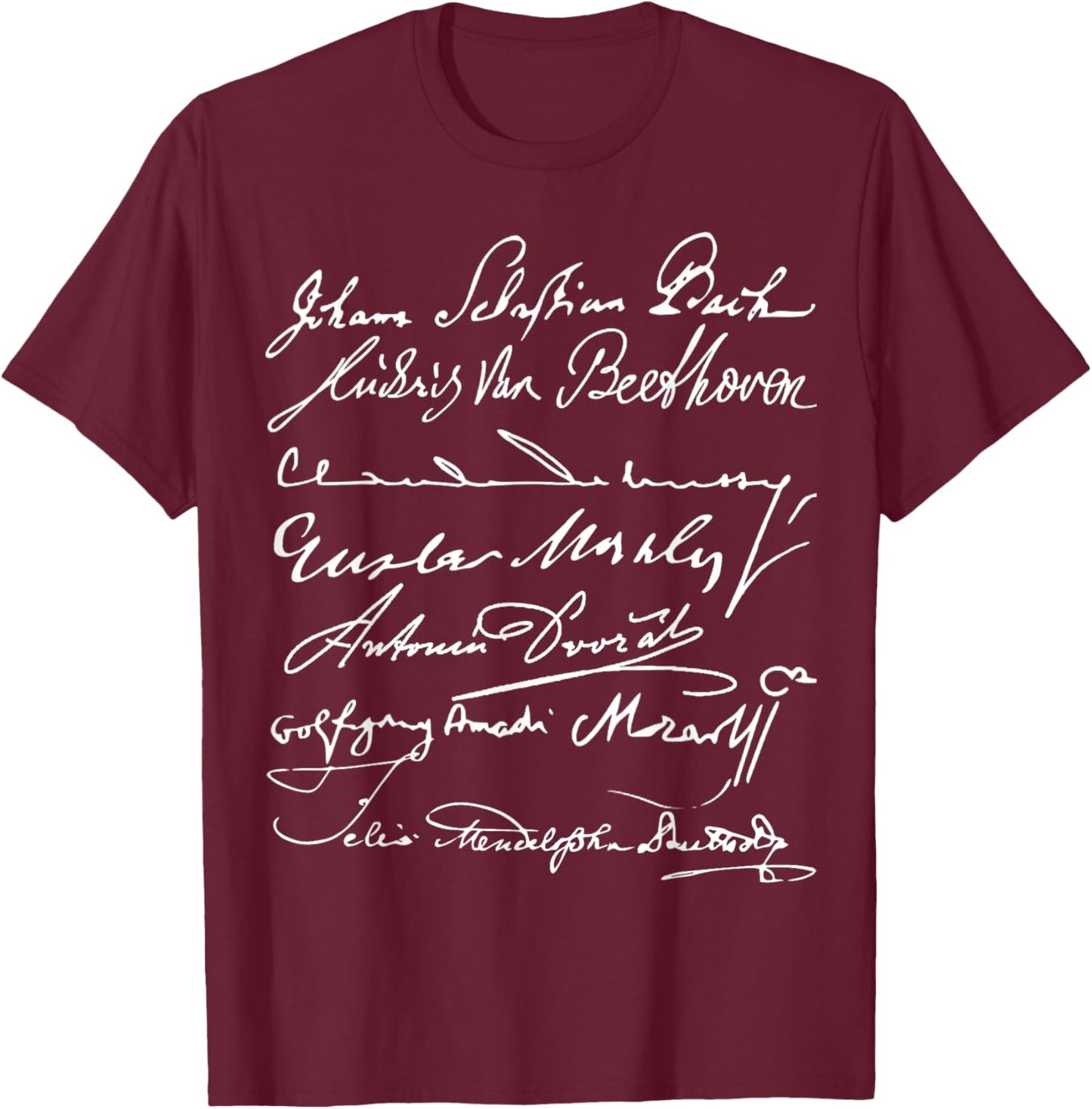 Jaydens Classical Music Merch -Adults Black Small Bach Mahler Beethoven Mozart Debussy T-Shirt - T-Shirt | Maroon
