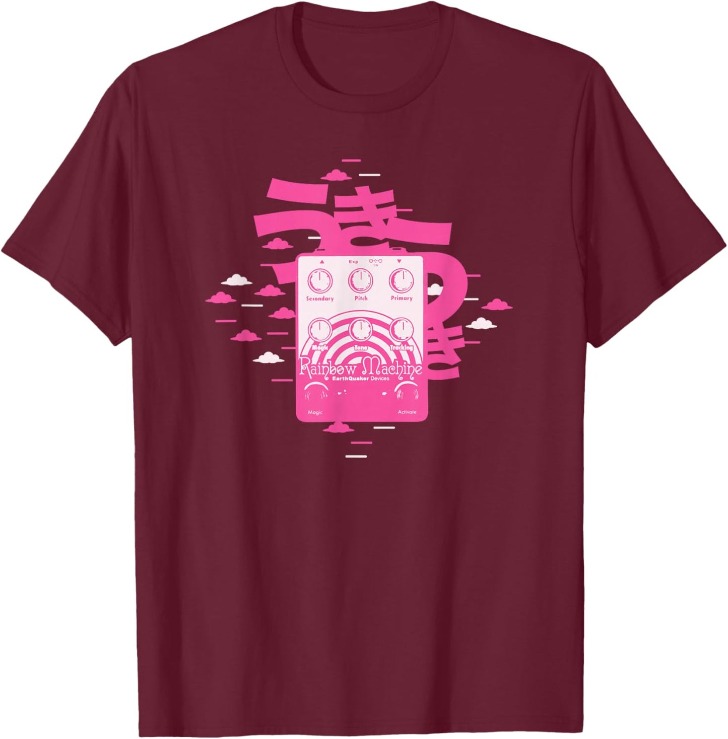 Uki Uki + Rainbow Machine :: Music, Guitar Pedal, Creativity T-Shirt - T-Shirt | Maroon