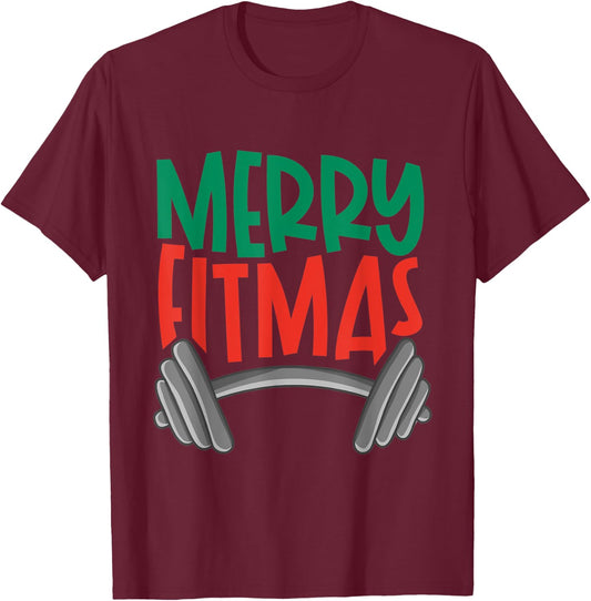 Funny Merry Fitmas Merry Christmas Fitness Nut Gift T-Shirt - T-Shirt | Maroon