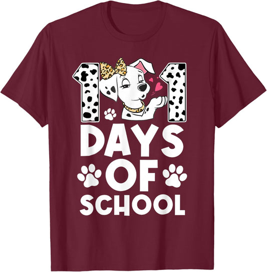 Happy 101 Days School Cute Dog 100 Days Student Teacher T-Shirt - T-Shirt | Maroon