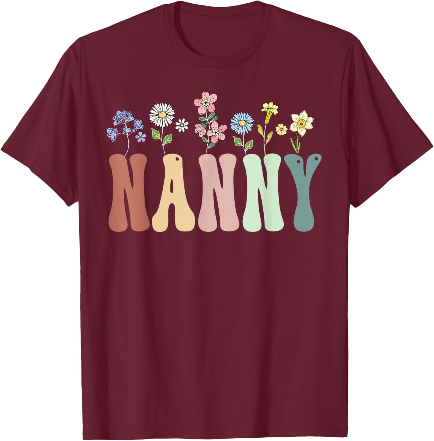 Nanny Gifts Women Wildflower Floral Design Nanny T-Shirt - T-Shirt | Maroon