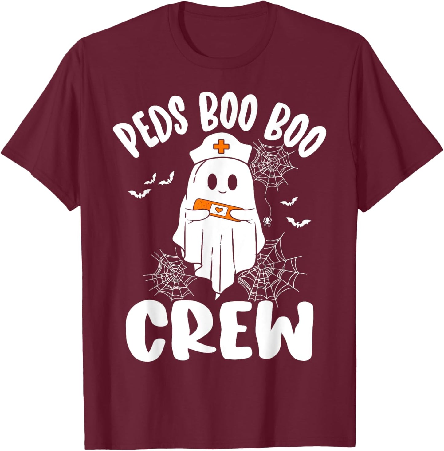 Peds Nurse Boo Crew Nurse Ghost Funny Halloween T-Shirt - T-Shirt | Maroon