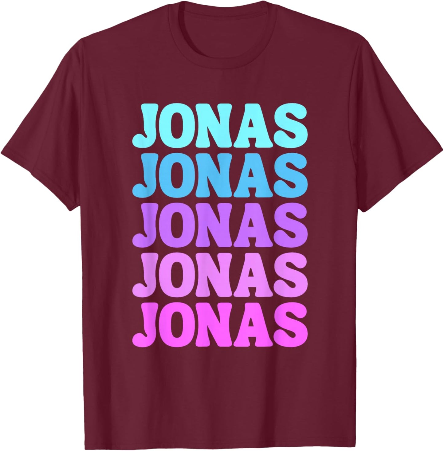 Retro Jonas First Name Boy Personalized Girl Groovy 80's T-Shirt - T-Shirt | Maroon