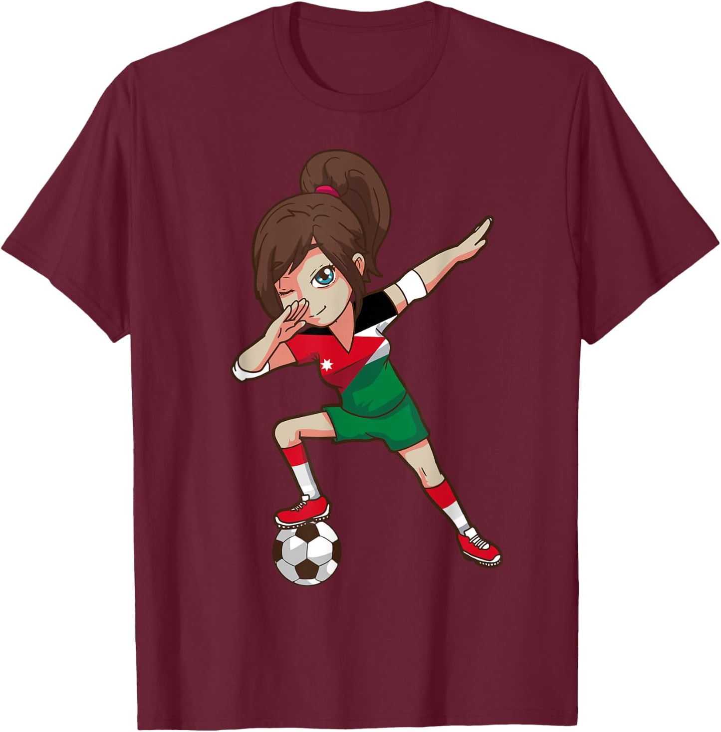 Soccer Fan Jordanian Flag Girl T-Shirt - T-Shirt | Maroon