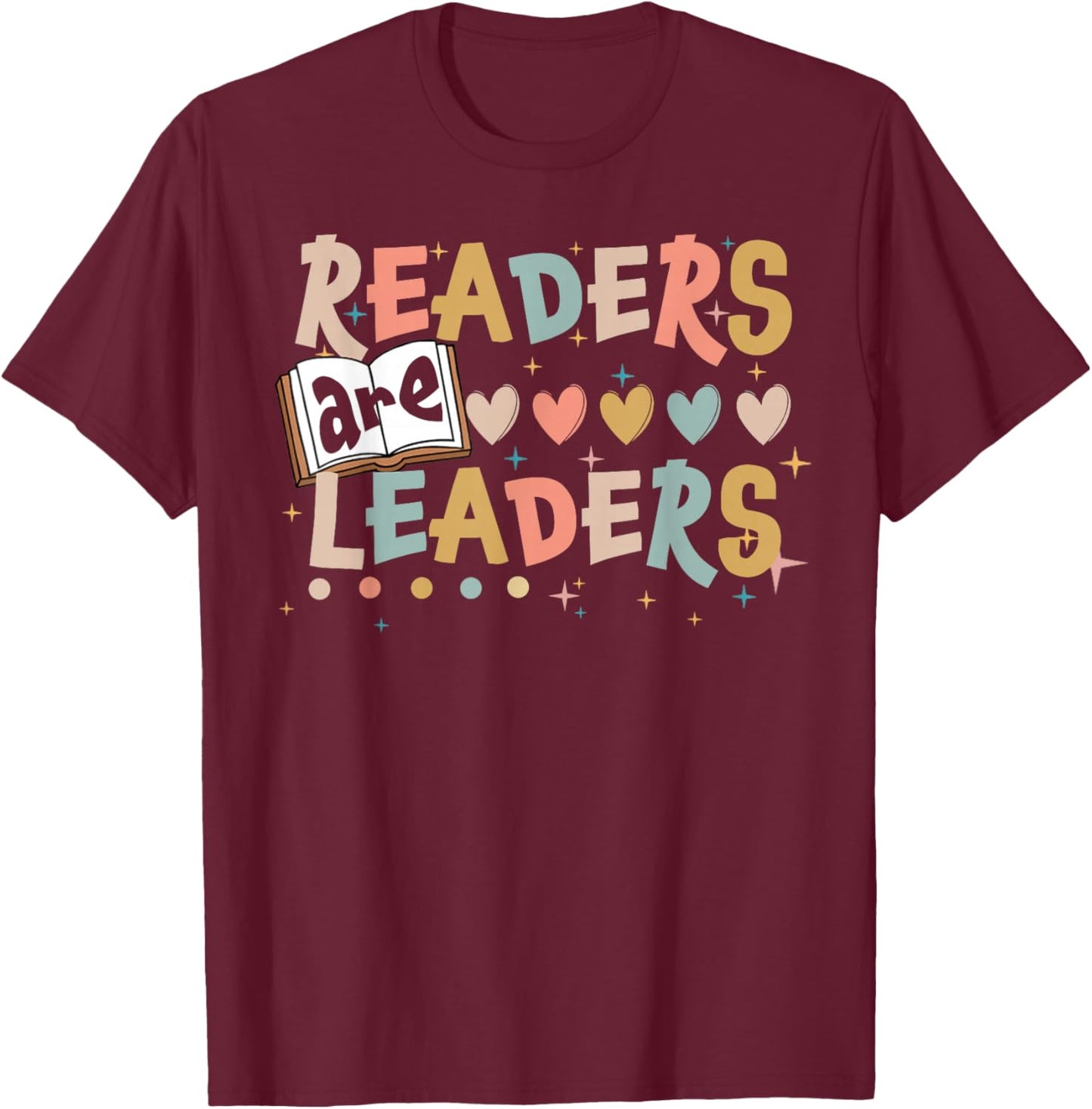 Retro Readers Are Leaders Cute Heart Back To School T-Shirt - T-Shirt | Maroon