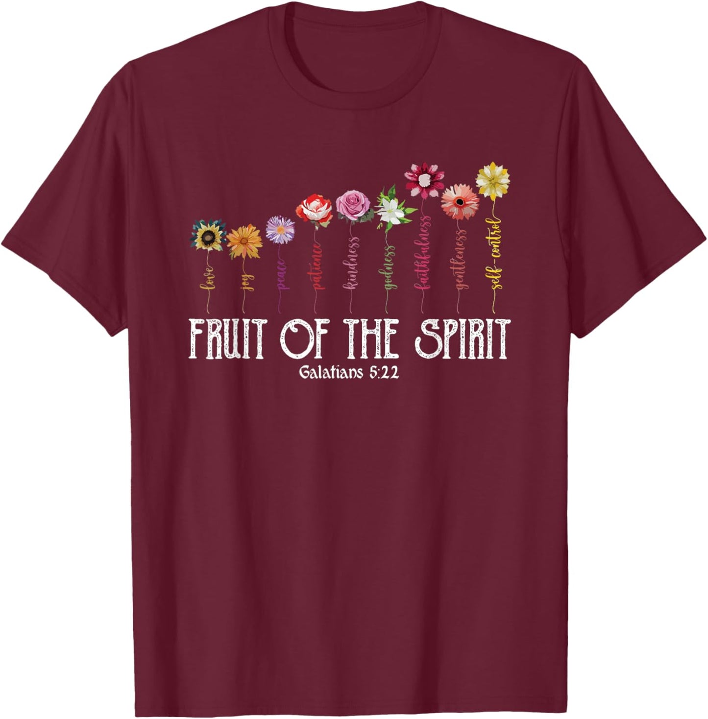 Fruit Of Spirit Floral Religious Christian T-Shirt - T-Shirt | Maroon