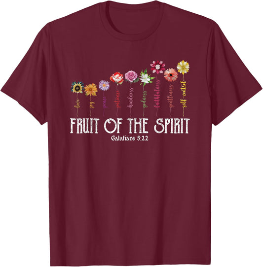 Fruit Of Spirit Floral Religious Christian T-Shirt - T-Shirt | Maroon