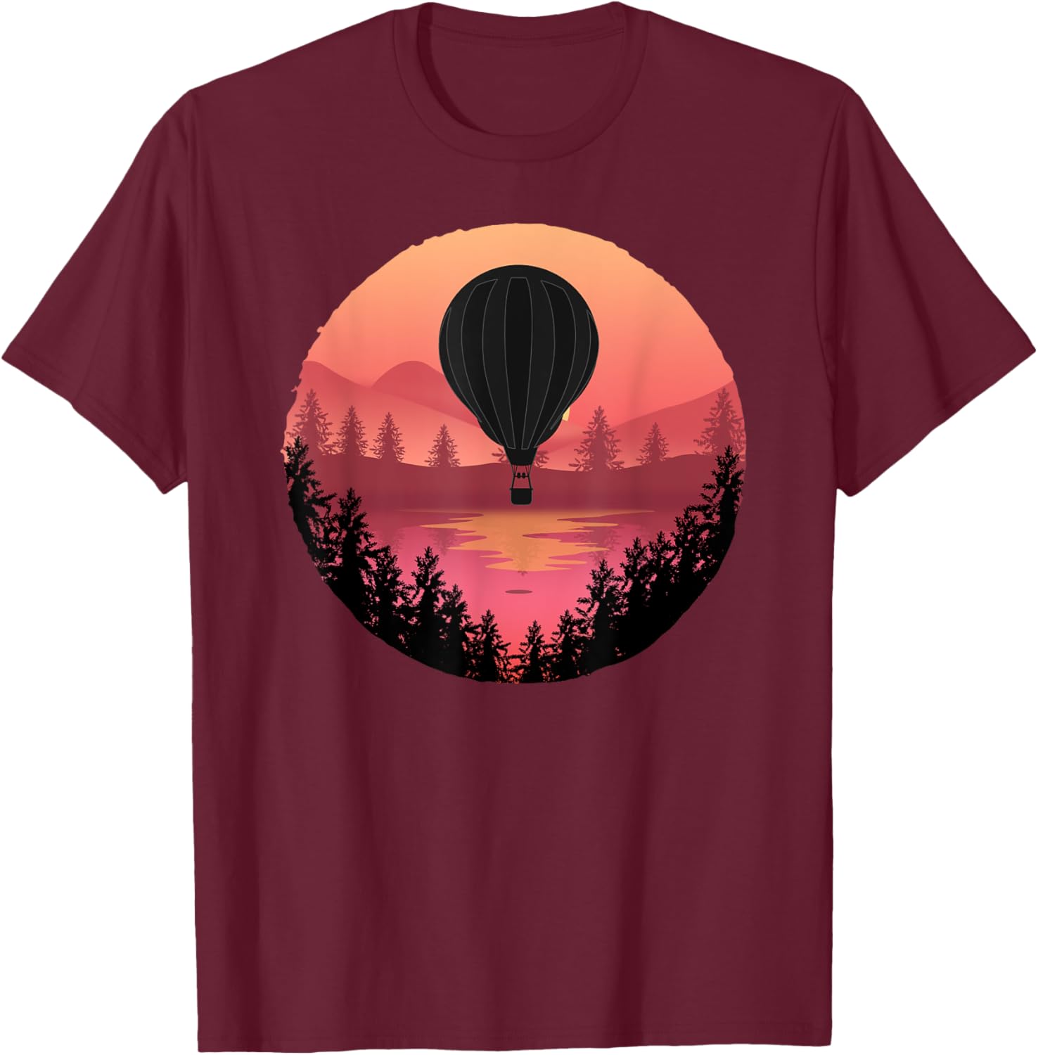 Pretty Flying Hot Air Balloon: Cool Sunset Ballooning Lovers T-Shirt - T-Shirt | Maroon