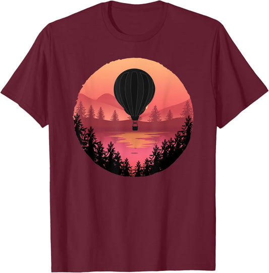 Pretty Flying Hot Air Balloon: Cool Sunset Ballooning Lovers T-Shirt - T-Shirt | Maroon