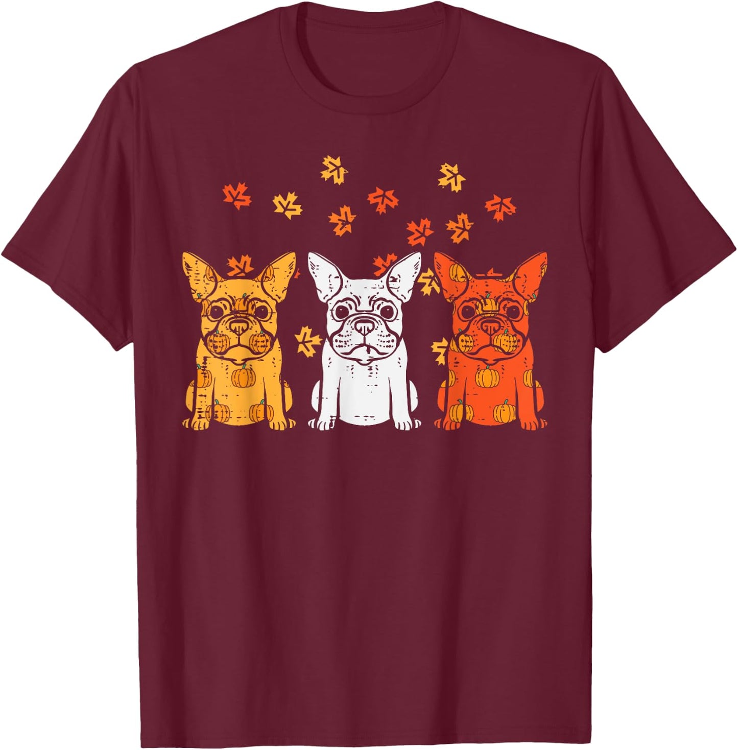 Thanksgiving French Bulldog Fall Frenchie Dog Men Women Kids T-Shirt - T-Shirt | Maroon