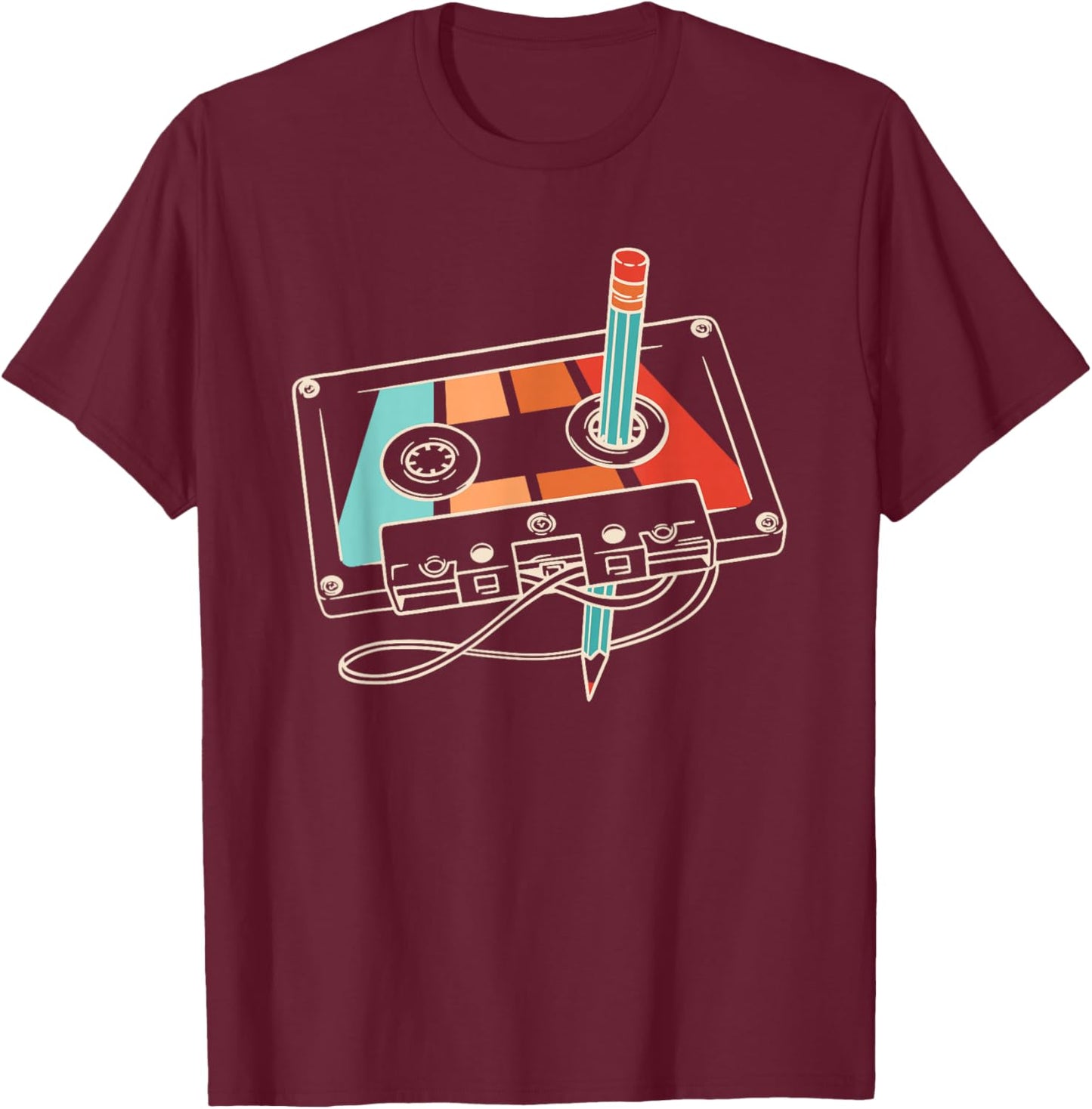 80s 90s Cassette Pencil Theme Party Outfit Men Women Kids T-Shirt - T-Shirt | Maroon