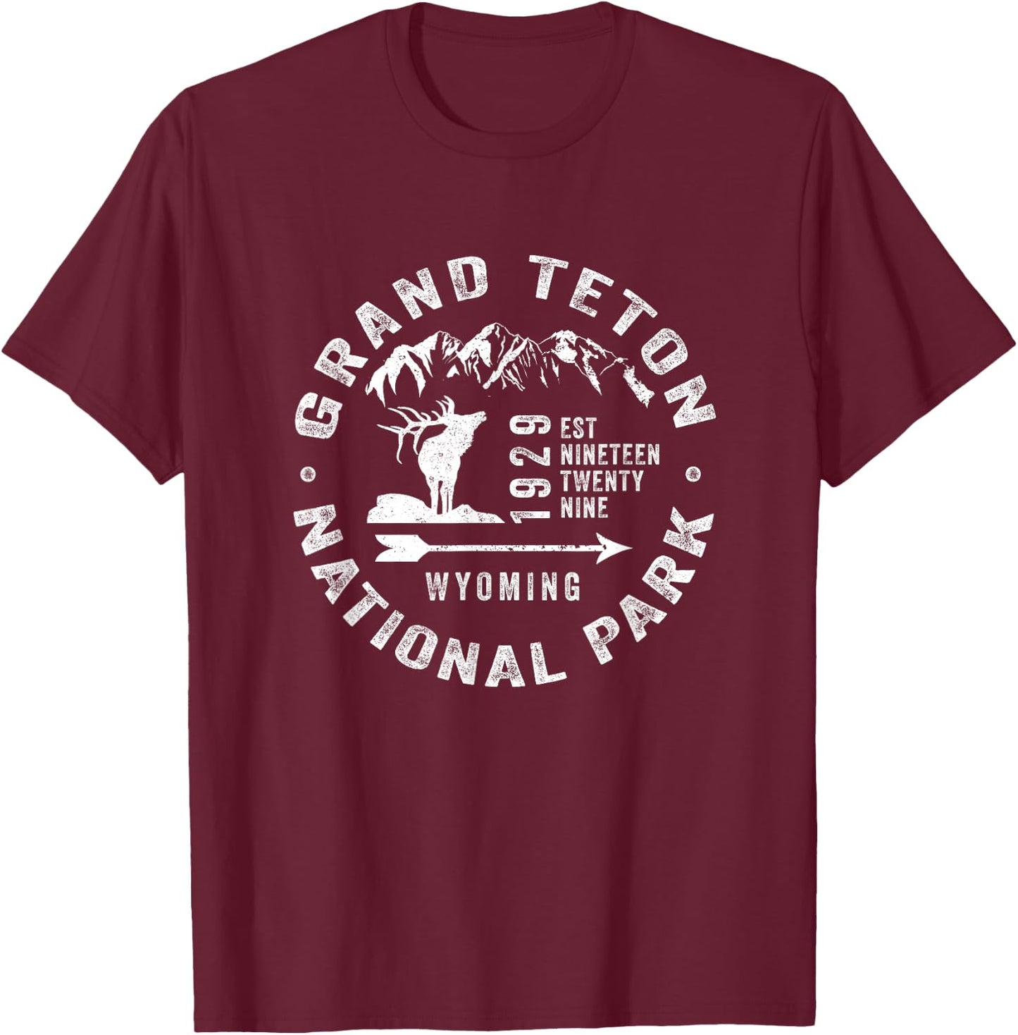 Grand Teton National Park Wyoming USA Elk Mountains Souvenir T-Shirt - T-Shirt | Maroon
