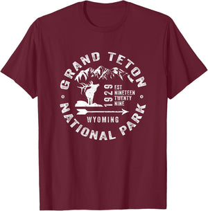 Grand Teton National Park Wyoming USA Elk Mountains Souvenir T-Shirt - T-Shirt | Maroon