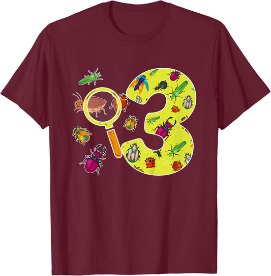 Kids 3rd Bug Birthday 3 Year Old Bugs Birthday Insects T-Shirt - T-Shirt | Maroon