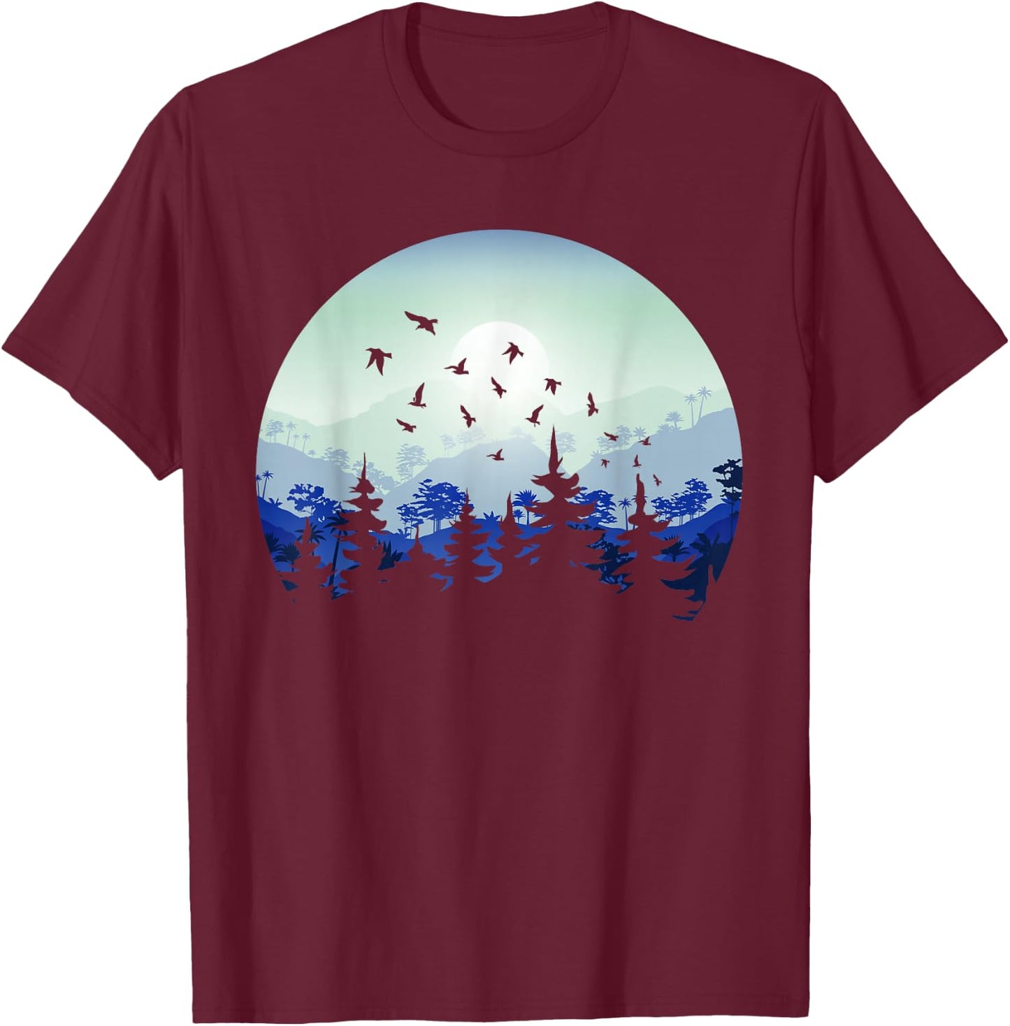 Mountain Wildlife Nature Retro Forest Gift -Adults Black Short Sleeve Classic Fit Small Nature-Themed Hiking T-Shirt - T-Shirt | Maroon