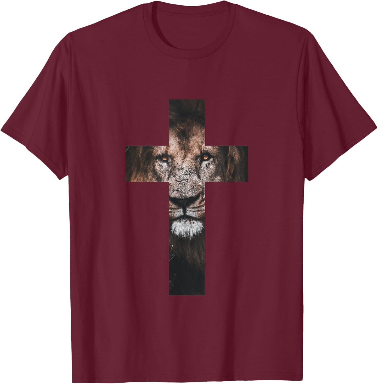 Lion Cross King Lord Jesus Bible Judah T-Shirt - T-Shirt | Maroon
