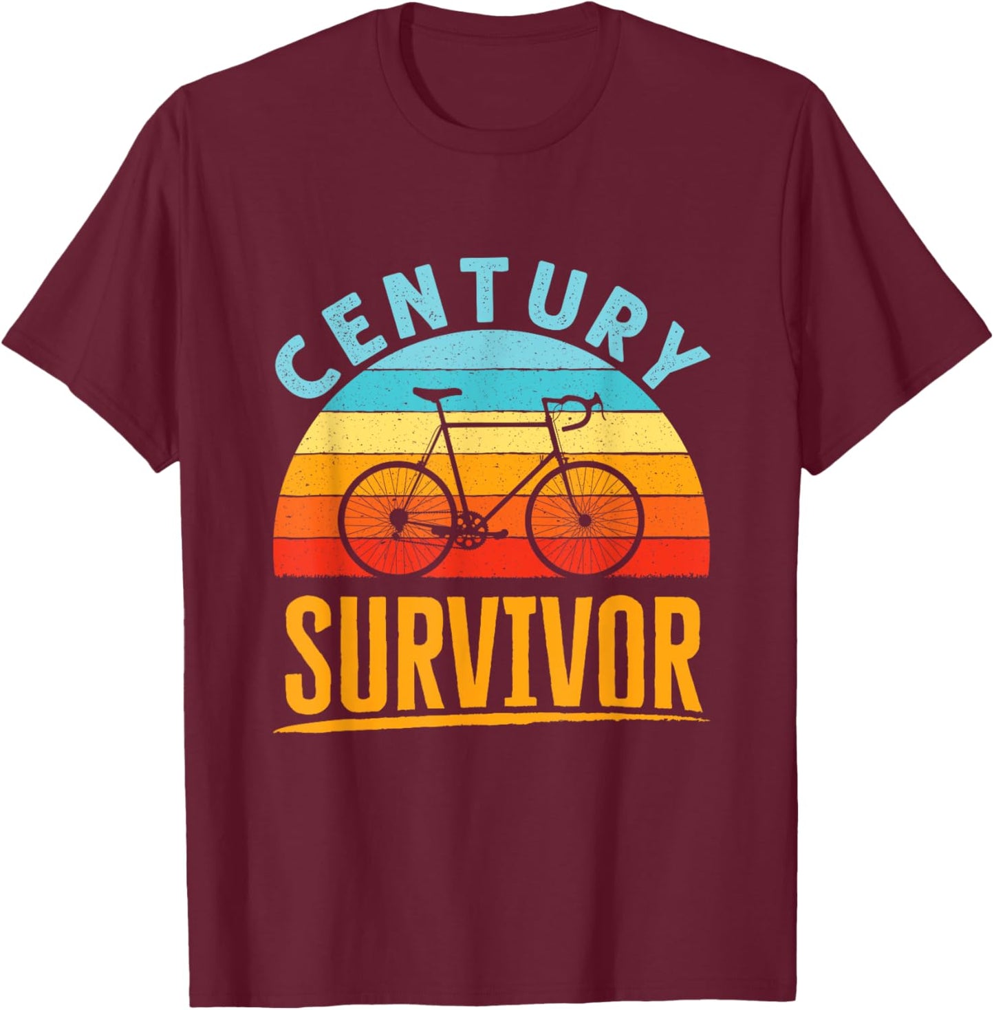 Century Survivor 100 Mile Bicycle Road Cycling Ride T-Shirt - T-Shirt | Maroon