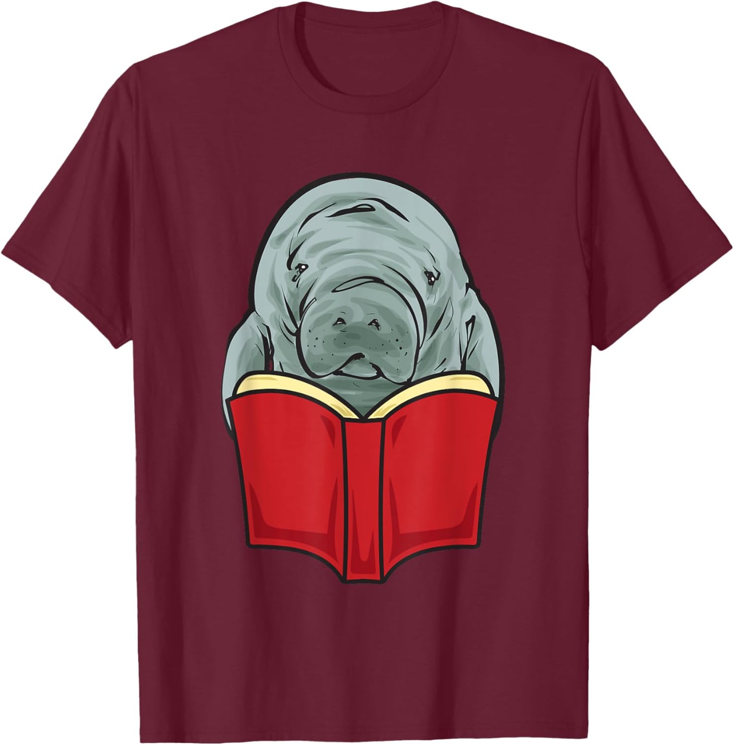 Manatee Reading Books Sea Animal Manatee T-Shirt - T-Shirt | Maroon