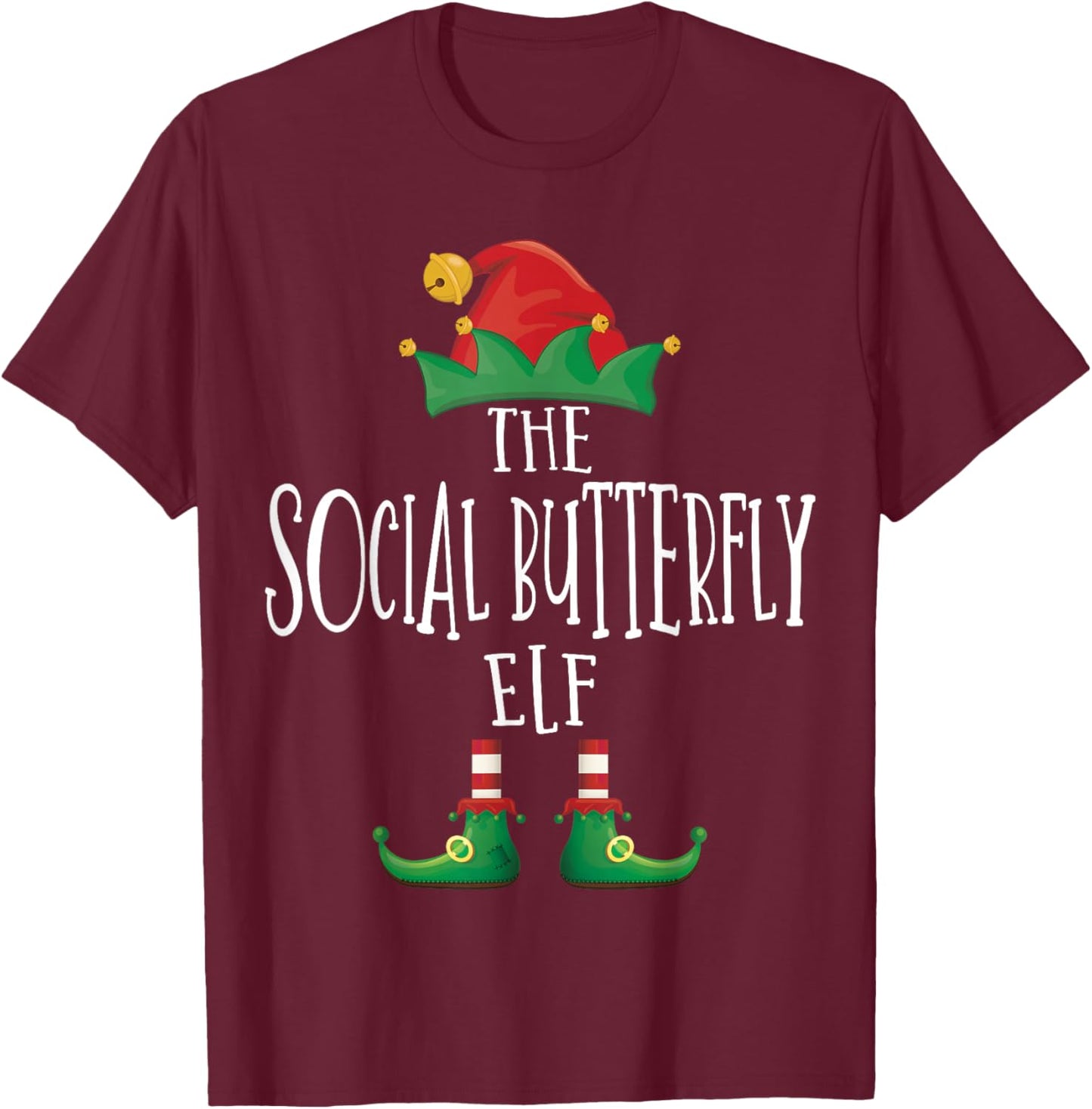 Social Butterfly Elf Shirt Family Matching Group Christmas T-Shirt - T-Shirt | Maroon