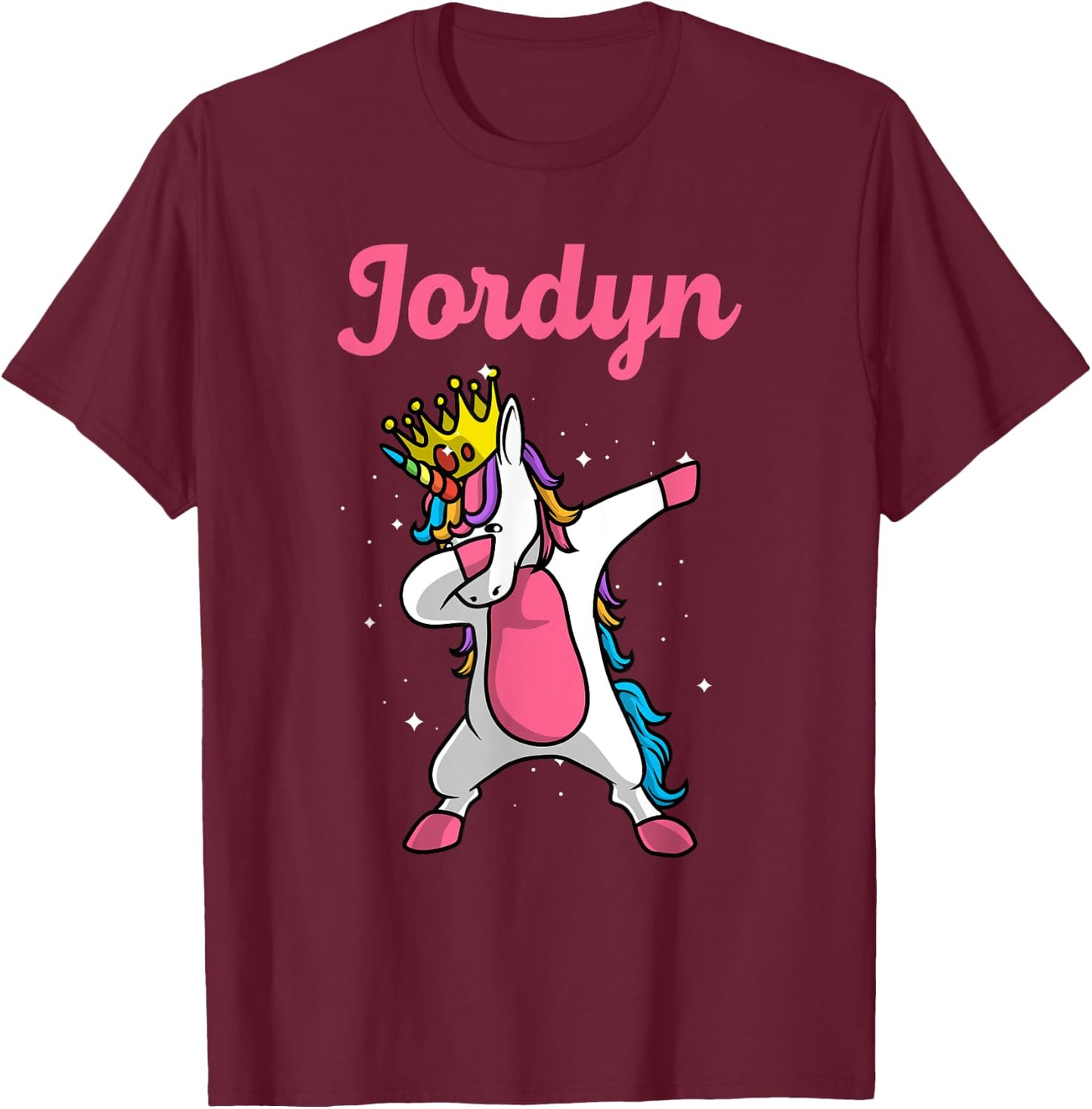 JORDYN Gift Name Personalized Birthday Dabbing Unicorn Queen T-Shirt - T-Shirt | Maroon