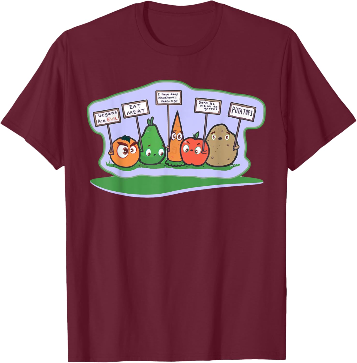 Anti Vegan Shirt Funny Fruit Vegetable Protest Meat Lover T-Shirt - T-Shirt | Maroon