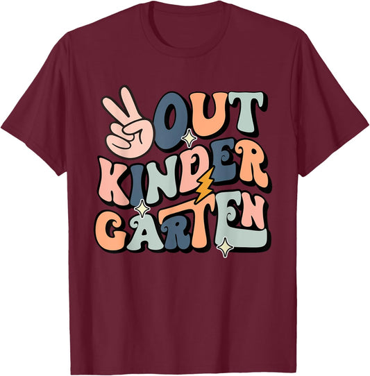 Last Day of Kindergarten Smile Face Peace Out Kindergarten T-Shirt - T-Shirt | Maroon