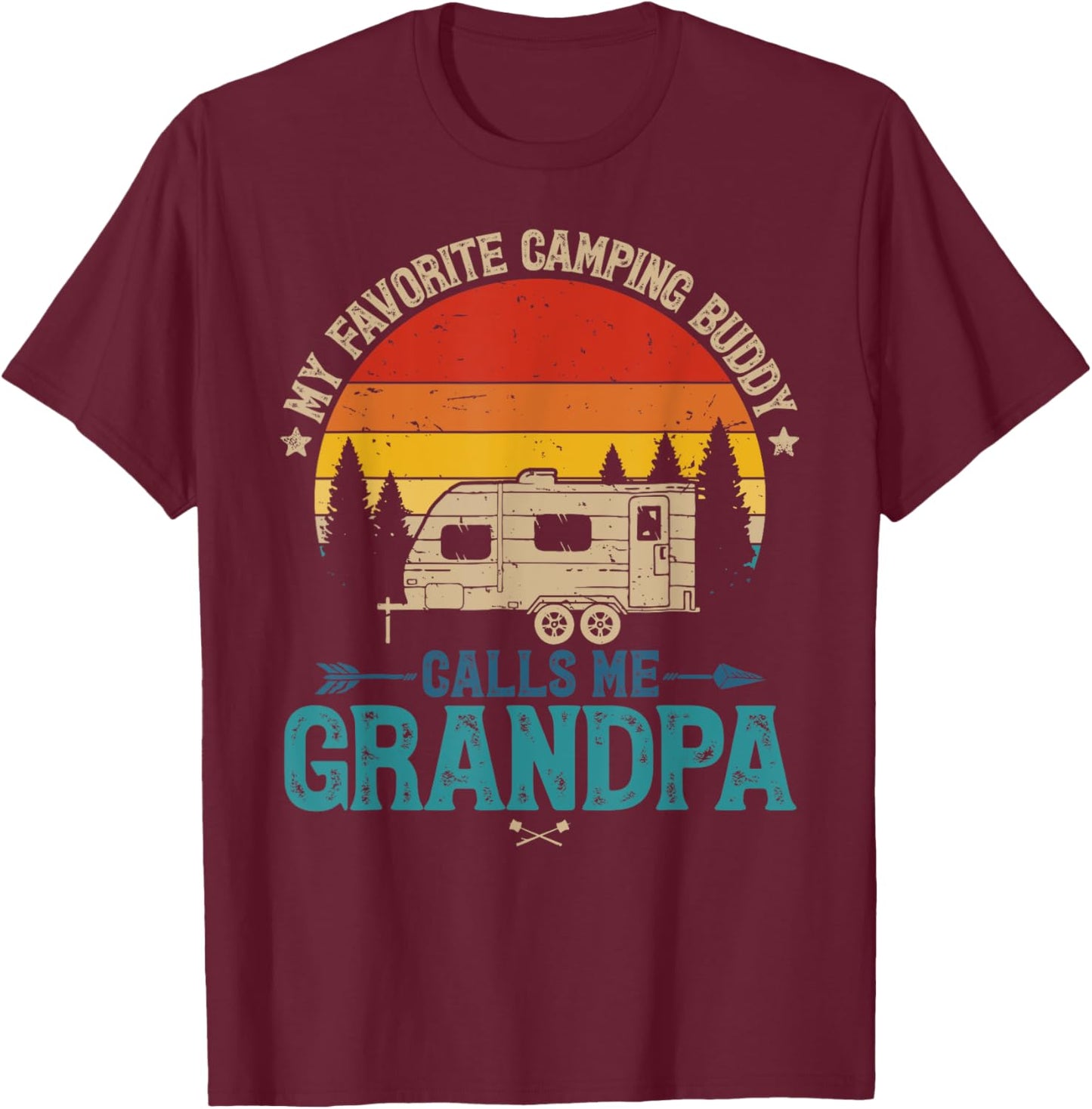 Vintage My Favorite Camping Buddy Calls Me Grandpa Sunset T-Shirt - T-Shirt | Maroon
