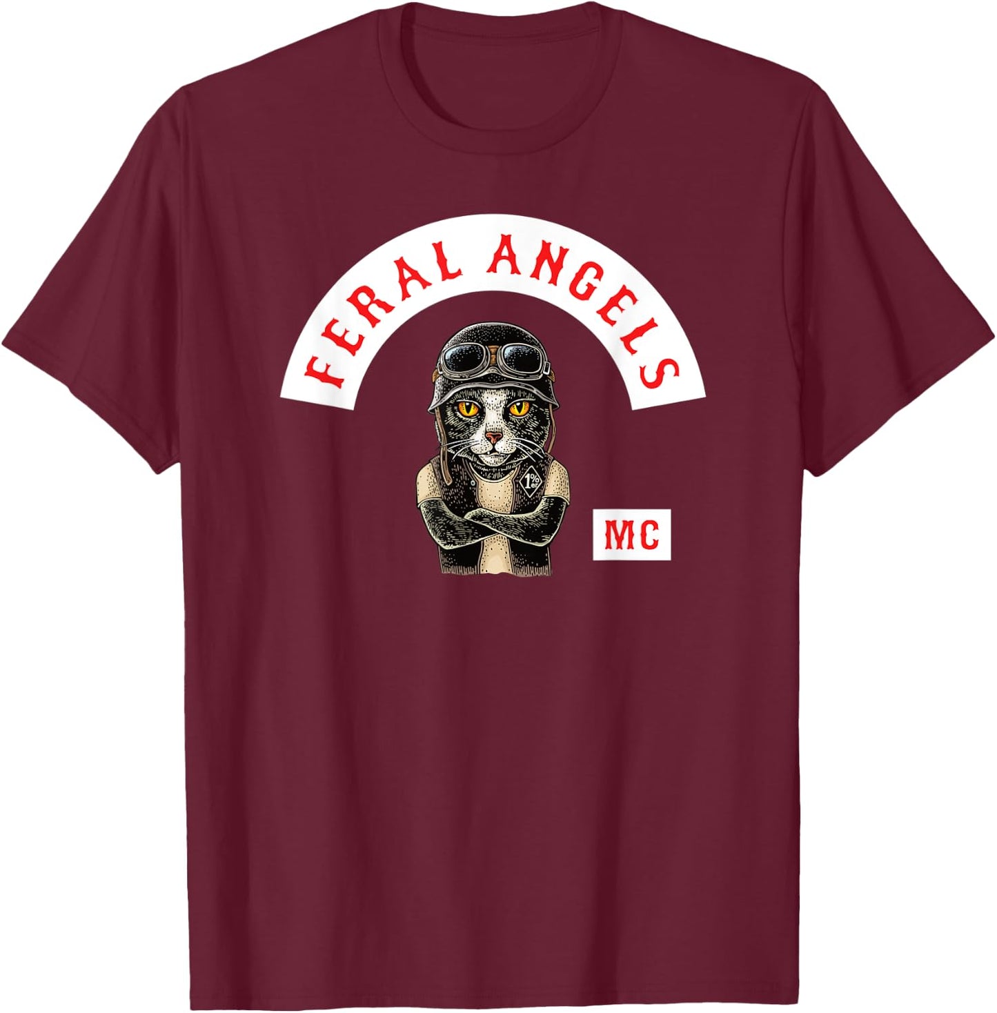 Feral Angels Biker Cat Motorcycle Club T-Shirt - T-Shirt | Maroon