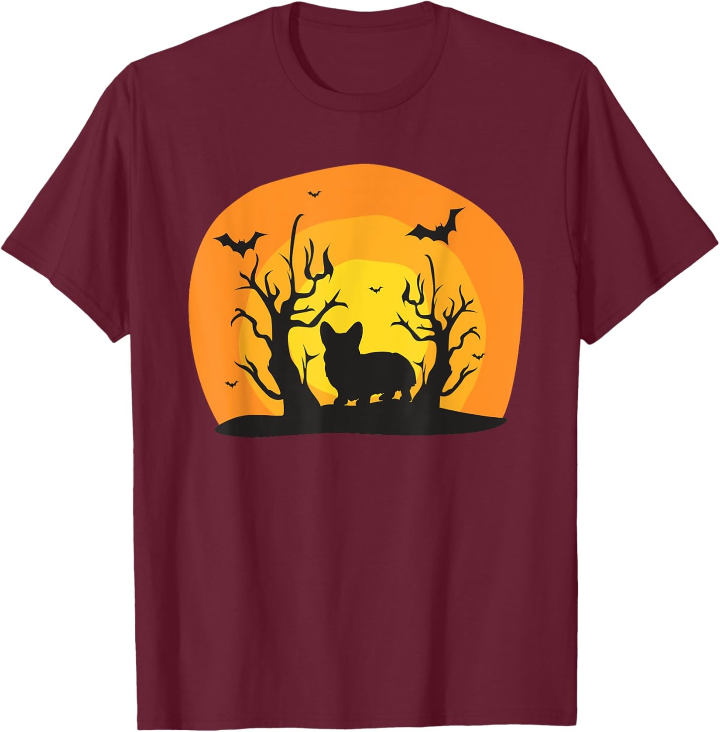 Corgi Dog Bat Funny Halloween Costume Silhouette Men Women Kids T-Shirt - T-Shirt | Maroon