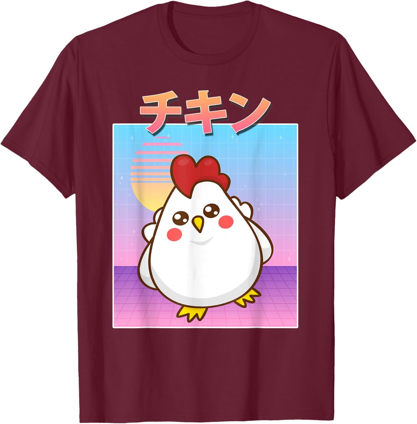 Funny Chicken Retro 90s Japanese Kawaii Chicken Carton Style T-Shirt - T-Shirt | Maroon
