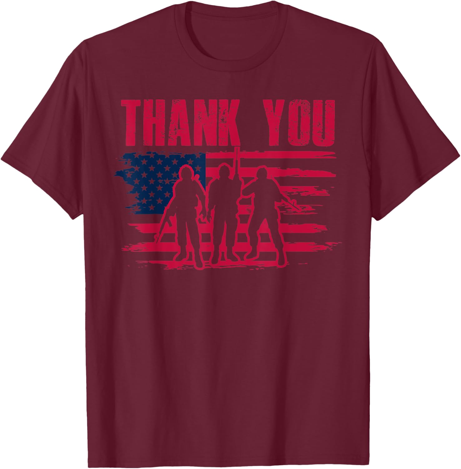 Thanks to Veterans Patriotic Thank you Vets American flag T-Shirt - T-Shirt | Maroon