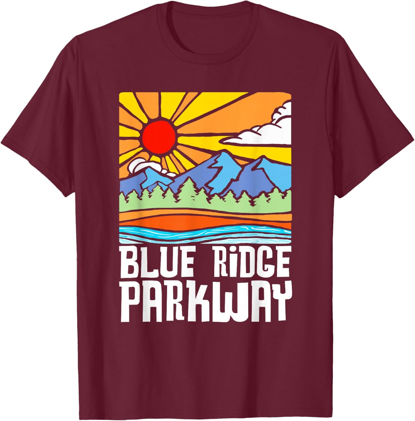 Blue Ridge Parkway Artistic Nature & Mountains Vintage T-Shirt - T-Shirt | Maroon
