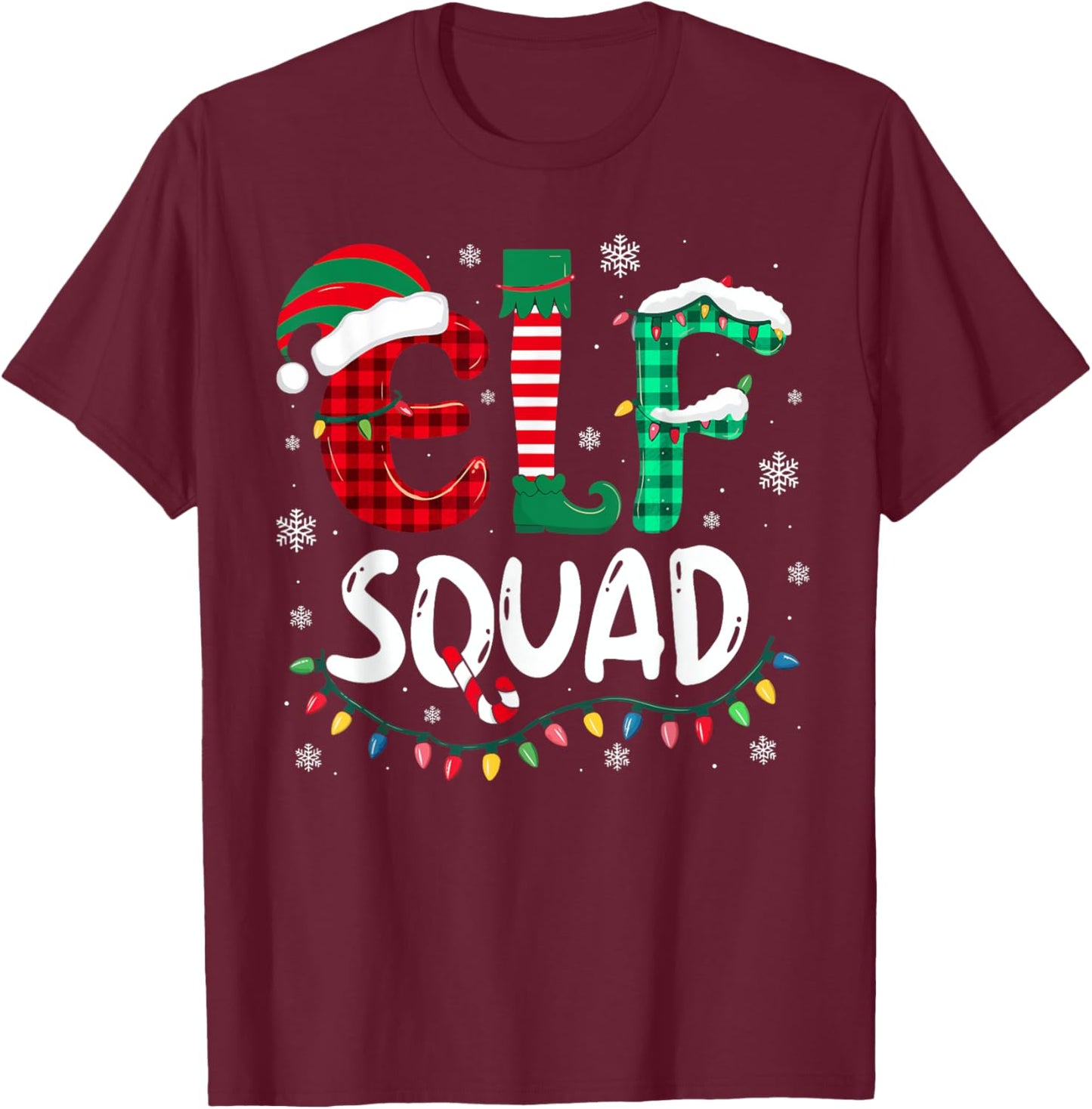 Funny Elf Family Christmas Matching Pajamas Xmas Elf Squad T-Shirt - T-Shirt | Maroon