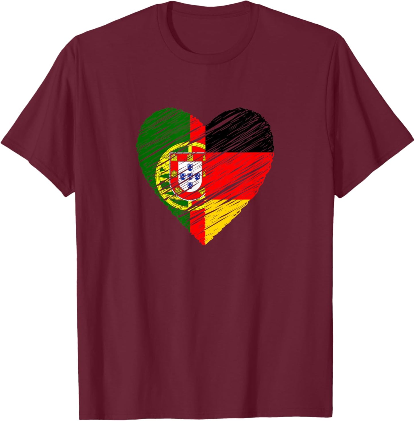 Portugal Deutschland Herz Deutschland Flagge Portugiesische Flagge Herz T-Shirt - T-Shirt | Maroon