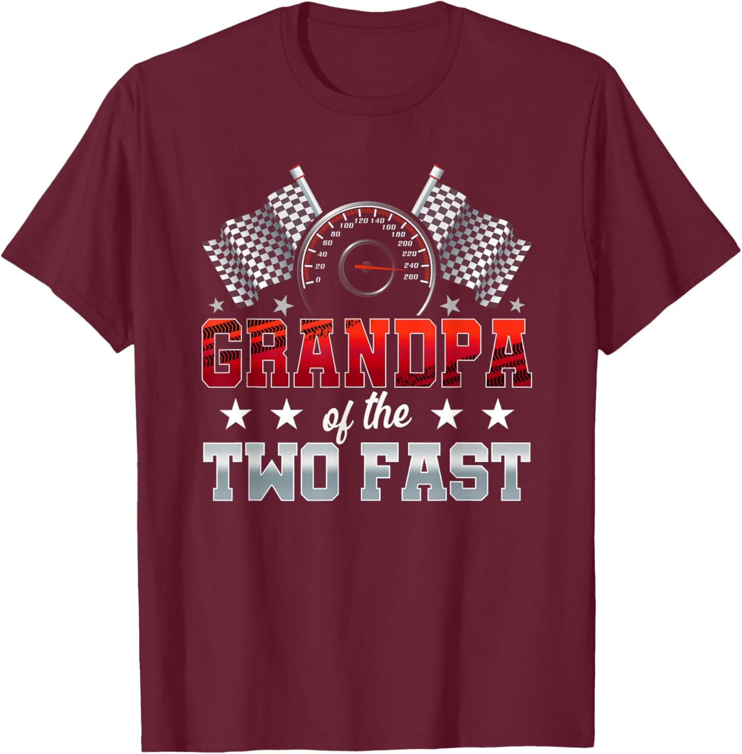 Grandpa of The Two Fast Second Birthday Racing Car Family T-Shirt - T-Shirt | Maroon