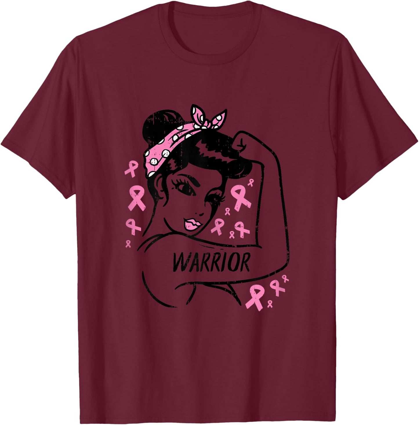 Warrior Unbreakable Pink Ribbon Breast Cancer Awareness Gift T-Shirt - T-Shirt | Maroon