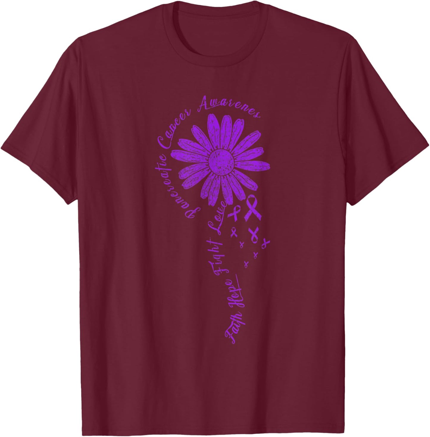 Cancer Fight Purple Ribbon Gift Pancreatic Cancer Awareness T-Shirt - T-Shirt | Maroon