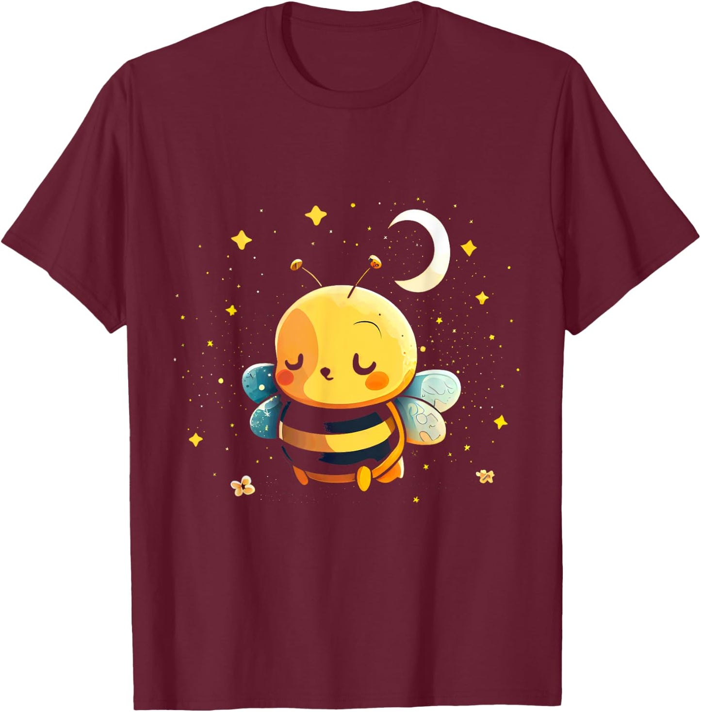 Peaceful Bumblebee Under Moon And Stars T-Shirt - T-Shirt | Maroon