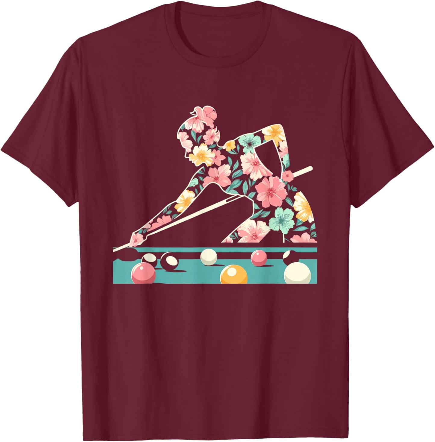 Floral FLower Billiards Billards Player Mothers Day T-Shirt - T-Shirt | Maroon