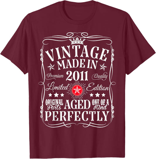 Vintage 14th Birthday Decorations Vintage 2011 14 Years Old T-Shirt - T-Shirt | Maroon
