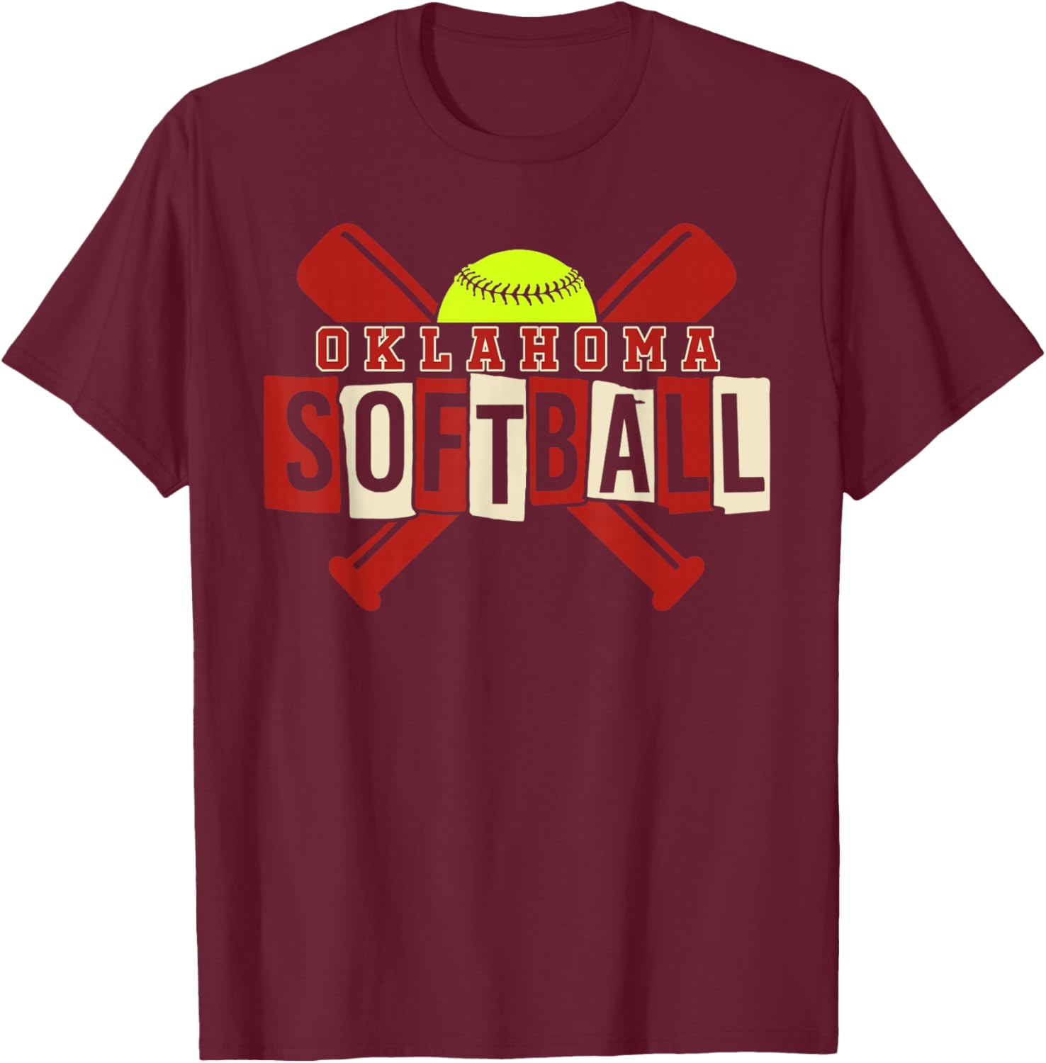 Oklahoma Softball Vintage Kids Team Retro Softball Fan T-Shirt - T-Shirt | Maroon