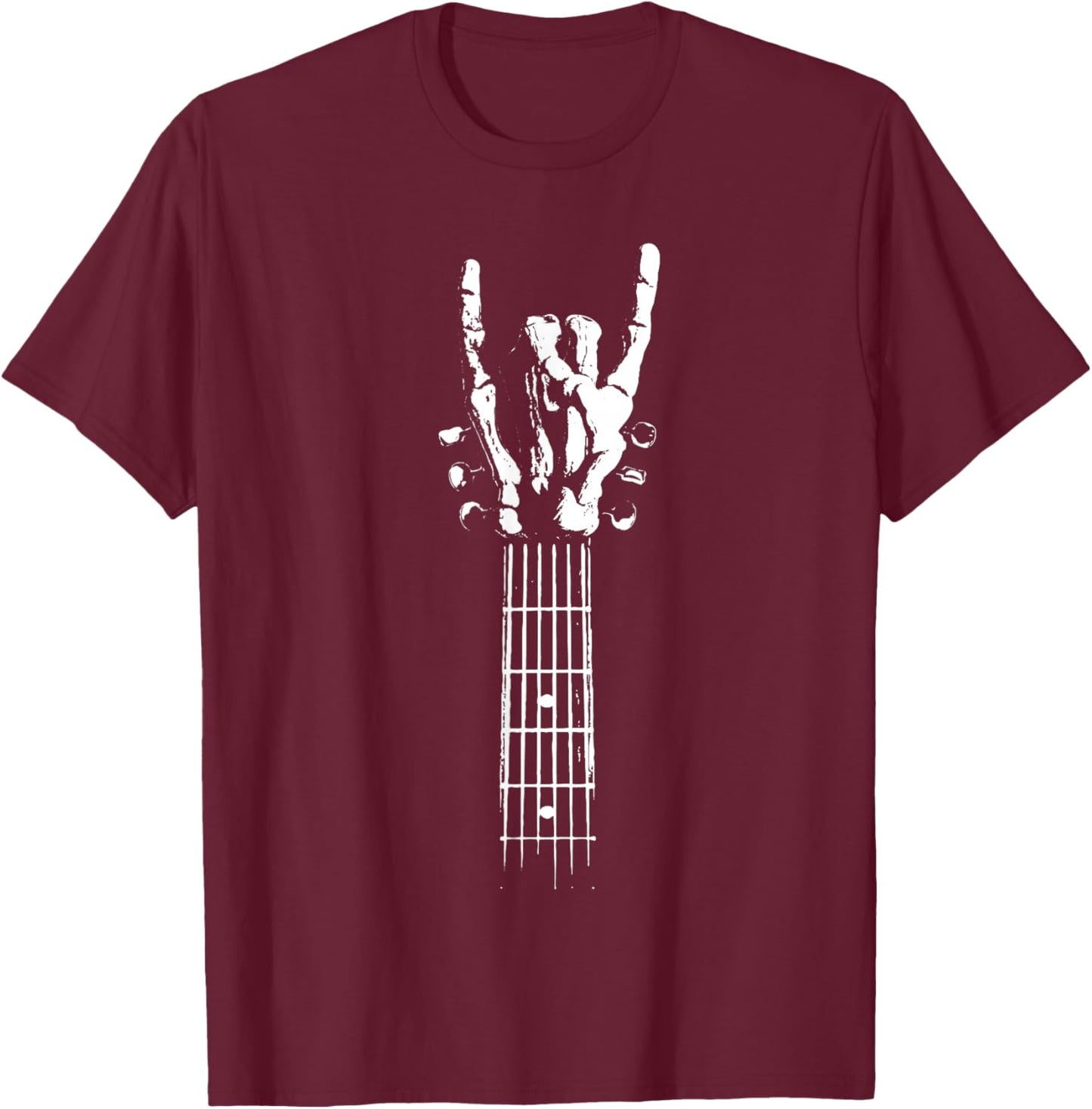 Rock and Roll Guitar Bone Skeleton sign Vintage ROCK Music T-Shirt - T-Shirt | Maroon