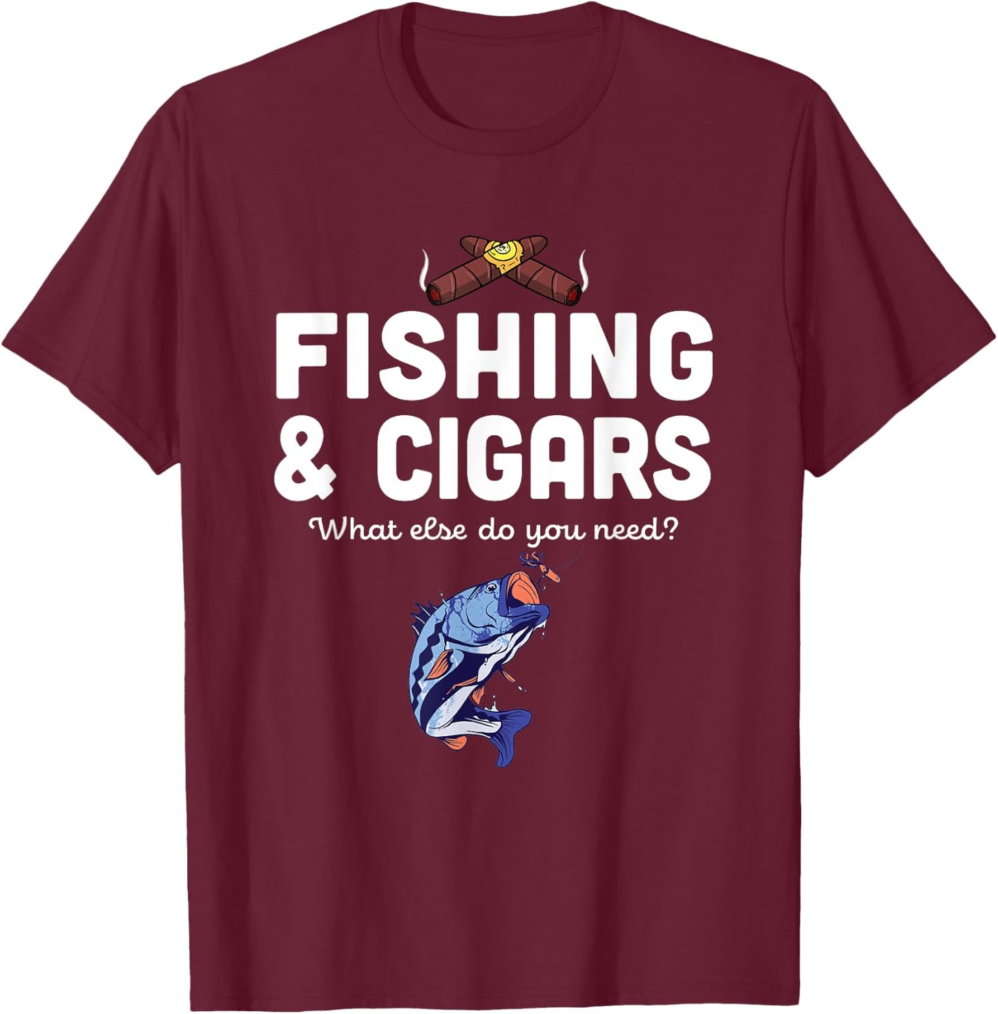 Cigar Smoker Fisherman Gift Cuban Cigars Smoking Fishing T-Shirt - T-Shirt | Maroon