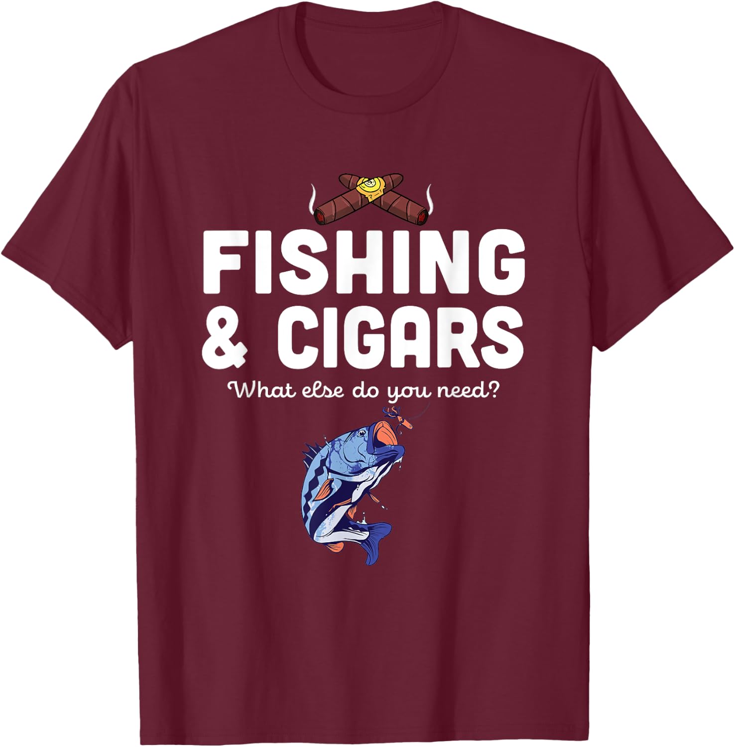 Cigar Smoker Fisherman Gift Cuban Cigars Smoking Fishing T-Shirt - T-Shirt | Maroon