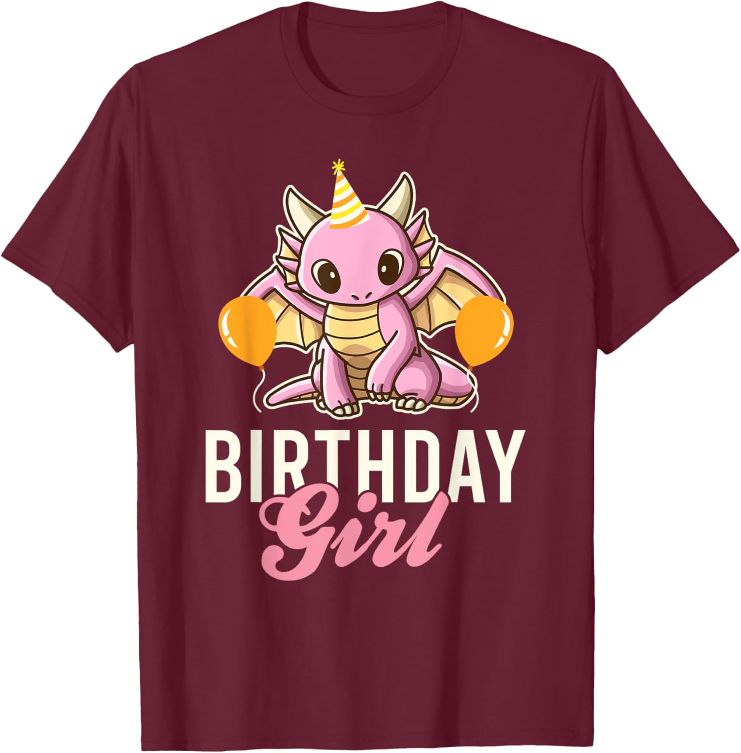 Cute Dragon Birthday Girl T-Shirt - T-Shirt | Maroon