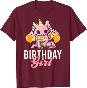 Cute Dragon Birthday Girl T-Shirt - T-Shirt | Maroon