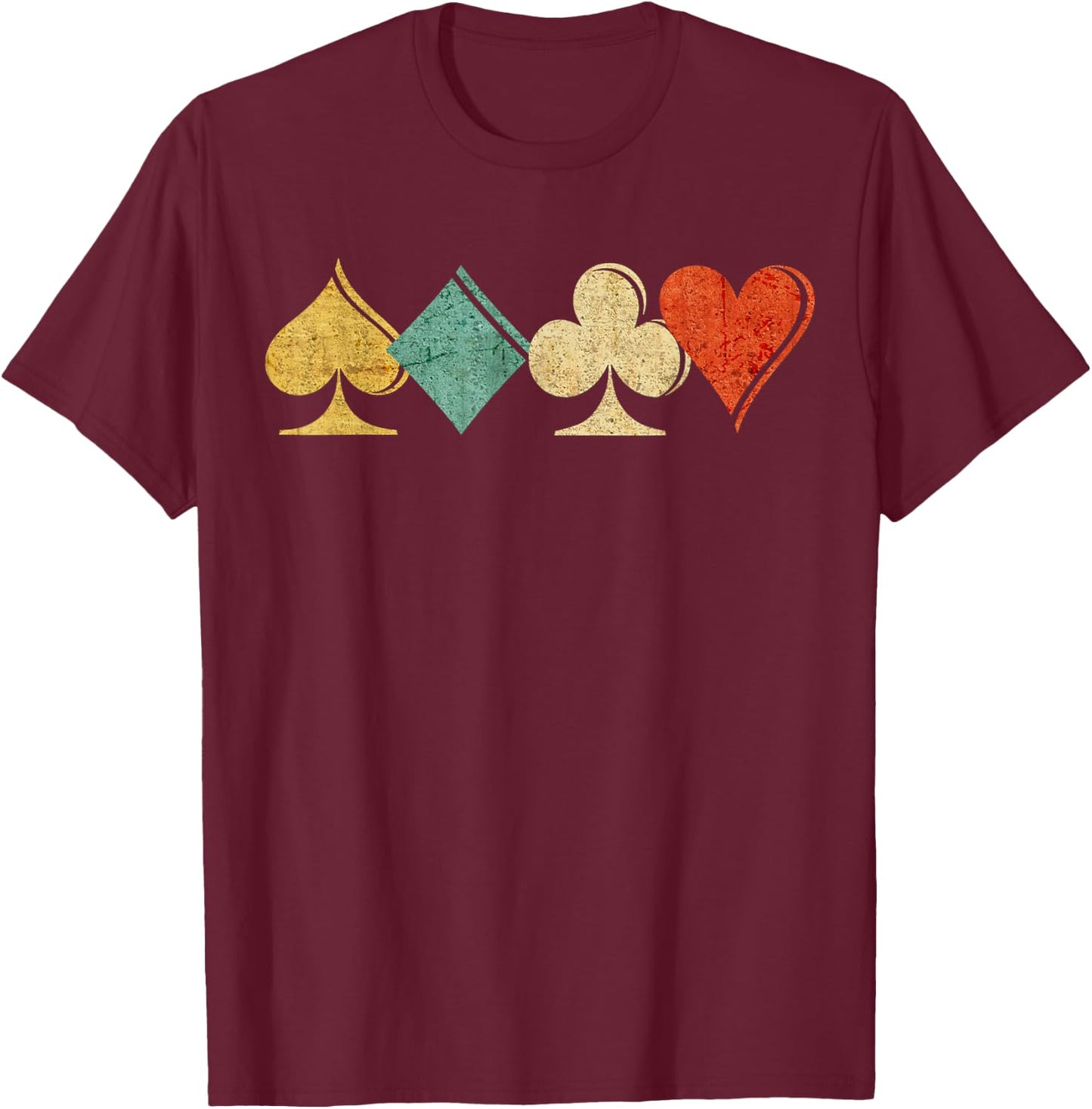 Playing Cards Spade, Heart, Diamond, Club,Casino Gift T-Shirt - T-Shirt | Maroon